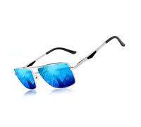 KINGSEVEN 2023 Marca Classic Square Occhiali Da Sole Polarizzati Uomini Driving Occhiali Da Sole Maschili Occhiali da Sole Blocco UV Oculos N7906, argento e blu, 57