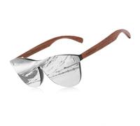 KINGSEVEN Bubinga Occhiali da Sole Polarizzati Retro Vintage Design Elegante per Uomo Donna, Lenti A Specchio B5510 (D'argento)