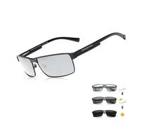 KINGSEVEN Moda Occhiali da sole fotocromatici Uomini Donne Occhiali da sole polarizzati pilota Occhiali da guida quadrati Antiriflesso UV400, Fotocromia nera, 62
