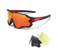 KINGSEVEN Occhiali da ciclismo polarizzati per uomo Donna Bicicletta MTB Occhiali da sole per bici da strada con 4 lenti intercambiabili LS-911 (Rosso/Arancione)