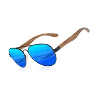 KINGSEVEN Occhiali da Sole in Legno Fatti a Mano Occhiali da Uomo Polarizzati Protezione UV400 Occhiali a Specchio Aste in Legno Z5518 (Blu)
