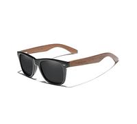 KINGSEVEN Occhiali da Sole in Legno Polarizzati per Uomo Donna Lenti Specchiate Vintage Retrò Cornice in Legno di Noce W5777 (Nero)