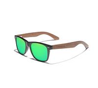 KINGSEVEN Occhiali da Sole in Legno Polarizzati per Uomo Donna Lenti Specchiate Vintage Retrò Cornice in Legno di Noce W5777 (Verde)