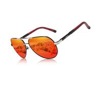 KINGSEVEN Occhiali da Sole Polarizzati Militari Classici da Aviatore per Uomo, Blocco UV Stile Retrò Vintage K725 (Rosso/Argento)