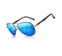 KINGSEVEN Occhiali da Sole Polarizzati Militari Classici da Aviatore per Uomo, Blocco UV Stile Retrò Vintage K725 (Blu/Grigio)