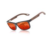 KINGSEVEN Occhiali da sole quadrati polarizzati da uomo, occhiali da sole vintage a specchio con montatura in legno zebrato per la guida W5508 (Rosso)