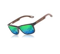 KINGSEVEN Occhiali da sole quadrati polarizzati da uomo, occhiali da sole vintage a specchio con montatura in legno zebrato per la guida W5508 (Verde)