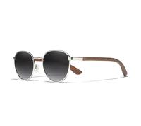 KINGSEVEN Occhiali da Sole Rotondi in Legno di Noce Uomo Donna Occhiali Retrò Alla Moda a Specchio Polarizzati W5519 (Grigio Sfumato)