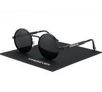 Kingseven Occhiali da Sole Rotondi Polarizzati Stile Retrò per Uomo e Donna | Montatura in Metallo Stile Steampunk | Look Vintage Nero