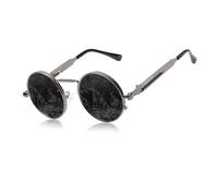 KINGSEVEN Occhiali da sole rotondi uomo polarizzati classici retrò gotici steampunk occhiali da sole rotondi con protezione UV, Pistola Grigio, 47
