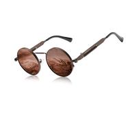 KINGSEVEN Occhiali da sole rotondi uomo polarizzati classici retrò gotici steampunk occhiali da sole rotondi con protezione UV, marrone, 47