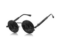 KINGSEVEN Occhiali da sole rotondi uomo polarizzati classici retrò gotici steampunk occhiali da sole rotondi con protezione UV, nero/grigio, 47