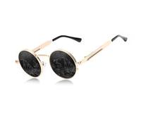 KINGSEVEN Occhiali da sole rotondi uomo polarizzati classici retrò gotici steampunk occhiali da sole rotondi con protezione UV, Oro grigio., 47