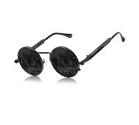 KINGSEVEN Occhiali da sole rotondi uomo polarizzati classici retrò gotici steampunk occhiali da sole rotondi con protezione UV OG2, nero/grigio, 47