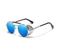 KINGSEVEN Vero Retro Rotondo Steampunk Occhiali Da Sole Uomini Retro Donne Occhiali Da Sole Occhiali Da Sole Vintage Occhiali Da Viaggio Gafas De Sol 7550, argento e blu, 59