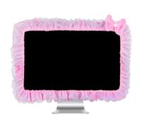 Kingshion Copertura per monitor del computer da 23 a 27 pollici, con bella tasca elastica per penna, decorazione per schermo LCD, decorazione antipolvere, tessuto in pizzo, rosa