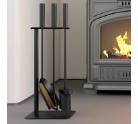 Kingson Kit di 4 attrezzi per camino, spazzola, pala, attizzatoio e supporto, 16 x 16 x 45 cm, accessori per caminetto, elegante set di accessori per caminetto