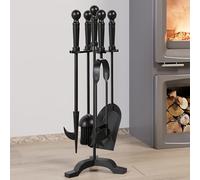 Kingson Moderno set di attrezzi per caminetto in ghisa, spazzola, pala, attizzatoio e pinze, 19,5 x 17 x 46 cm, elegante accessorio per bruciatore a legna e set di accessori per caminetto