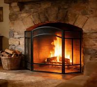 Kingson Parascintille ad arco a 3 pannelli, in acciaio nero, con cerniere per pianoforte, pieghevole, a prova di bambino, 96,5 x 61 cm