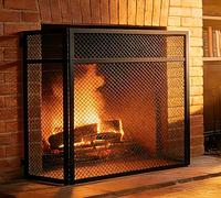 Kingson Paravento per caminetto a 3 pannelli, in acciaio verniciato a polvere, nero, con cerniere a tutta lunghezza, parascintille, sicuro per bambini e animali domestici, larghezza 100 x altezza 60