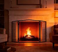 Kingson Paravento per camino ad arco a 3 pannelli - Parafiamme in ferro battuto nero - Schermo di sicurezza antincendio pieghevole con rete decorativa - 96,5 x 61 cm