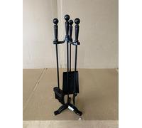 Kingson Set di 4 attrezzi per caminetto in ferro nero, include spazzola, pala, attizzatoio e supporto, set compatto per caminetti a legna e caminetti aperti
