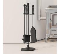 Kingson Set di 4 attrezzi per caminetto in ghisa, include spazzola, pala, attizzatoio, supporto, diametro 16,5 x 53 cm, set di accessori per caminetto