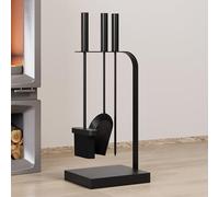 Kingson Set di 4 attrezzi per caminetto nero per bruciatori a legna, include attizzatoio, spazzola e pala e accessori per bruciatori di legna