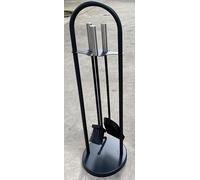 Kingson Set di 4 attrezzi per camino, manici in acciaio inox, con pala, spazzola, attizzatoio e supporto rotondo, set di accessori per caminetto e stufa a legna, altezza 65 cm