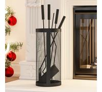 Kingson Set di 5 accessori per caminetto arrotondati, colore nero, include secchio, pala, attizzatoio, spazzola e pinze, secchio da 17 x 35 cm, attrezzi da 51 cm