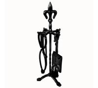 Kingson Set di 5 accessori per caminetto in ghisa, finitura nera, include attizzatoio, pinze, spazzola, pala e supporto, set di attrezzi per caminetti tradizionali, altezza 53 cm