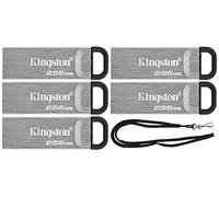 Kingston 256GB DataTraveler Kyson High Performance up to 200MB/s USB 3.2 Metal Flash Drive DTKN/256GB Bundle with (1) GoRAM Black Lanyard (256GB, 5 Pack)