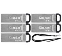 Kingston 64GB DataTraveler Kyson High Performance up to 200MB/s USB 3.2 Metal Flash Drive DTKN/64GB Bundle with (1) GoRAM Black Lanyard (64GB, 5 Pack)