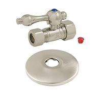 Kingston Brass CC44458K 5/8" x 1/2" OD Comp quarto di giro valvola di arresto diritta con flangia, nichel spazzolato, lunghezza 2-3/8"