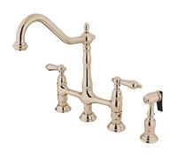 Kingston Brass KS1276ALBS Heritage Bridge - Rubinetto da cucina in nichel lucido, 13,88 x 8,56 x 13,13