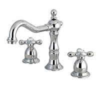 Kingston Brass KS1971AX Heritage Widespread Lavatory Faucet with Metal Cross Handle, Polished Chrome, 8-Inch Adjustable Center