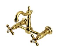 Kingston Brass KS2447AX Heritage Rubinetto da cucina a due maniglie da parete, ottone spazzolato