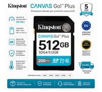 Kingston Canvas Go Plus SD 512GB Gen4 200MB/s V30 U3 C10 SDXC NUOVA SDG4/512GB