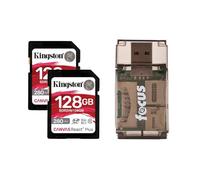 Kingston Canvas React Plus V60 UHS-II 128GB SD Memory Card with 280MB Per Second Read Speed (2-Pack) Bundle with Card Reader (3 Items)