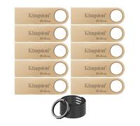 Kingston DataTraveler SE9 G3 - Chiavetta USB 3.2 Gen 1 con velocità di lettura 220 MBPS (confezione da 10) e set portachiavi in acciaio inossidabile (11 pezzi)