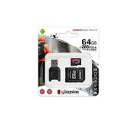 Kingston MLPMR2/64GB Schede microSD, 64GB microSDXC React Plus SDCR2, Con Adattatore SD e MLPM Lettori Media