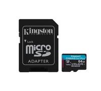 Kingston Technology Scheda microSDXC Canvas Go Plus Gen4 200MB/s A2 U3 V30 da 64 GB + adattatore (64GB MSDXC CANVAS GO PLUS 200R - GEN4 A2 U3 V30 CARD + ADAPTER)
