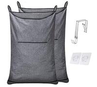 KINGSUSLAY - 2 pezzi Sacco portabiancheria, con ganci per appenderlo alla porta, per raccogliere i capi da lavare, portabiancheria salvaspazio per il bagno, 89 x 56 cm, grigio (Heather Grey)