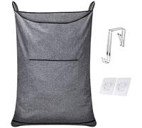 KINGSUSLAY Cesto portabiancheria da appendere, cesto da appendere con ganci inclusi, borsa salvaspazio da appendere e cesto da bagno sopra la porta (89 x 56 cm, grigio melange pop)