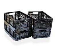 KINGSUSLAY Confezione da 4 cassette portaoggetti in plastica, per casa, cucina, ufficio, 20 l, pieghevoli, per alimenti, frutta, verdura, snack, vestiti, giocattoli, dispensa, regali di Natale (nero)