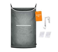 KINGSUSLAY - Sacco portabiancheria da appendere alla porta per raccogliere i capi da lavare, portabiancheria salvaspazio per il bagno, con 2 ganci in acciaio e 2 ganci a ventosa, 89 x 56 cm, grigio