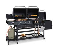 Kingsville Smoker - Griglia combinata, gas, carbonella, affumicatore, 13,5 kW, 3+1 bruciatori, nero