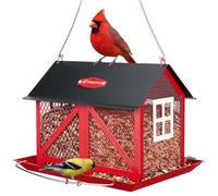 Kingsyard Grande mangiatoia per uccelli in metallo per esterni con tetto resistente alle intemperie, vassoio 2 in 1 per semi di uccelli selvatici con posatoi a 360°, capacità 2,3 kg, per giardino