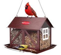 Kingsyard Grande mangiatoia per uccelli in metallo per esterni con tetto resistente alle intemperie, vassoio 2 in 1 per semi di uccelli selvatici con posatoi a 360°, capacità 2,3 kg, per giardino