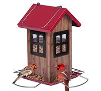 Kingsyard Simpatiche mangiatoie per uccelli da esterno, mangiatoia per uccelli in metallo da appendere con 4 porte, decorazioni da giardino per esterni per bird watching, finestra nera
